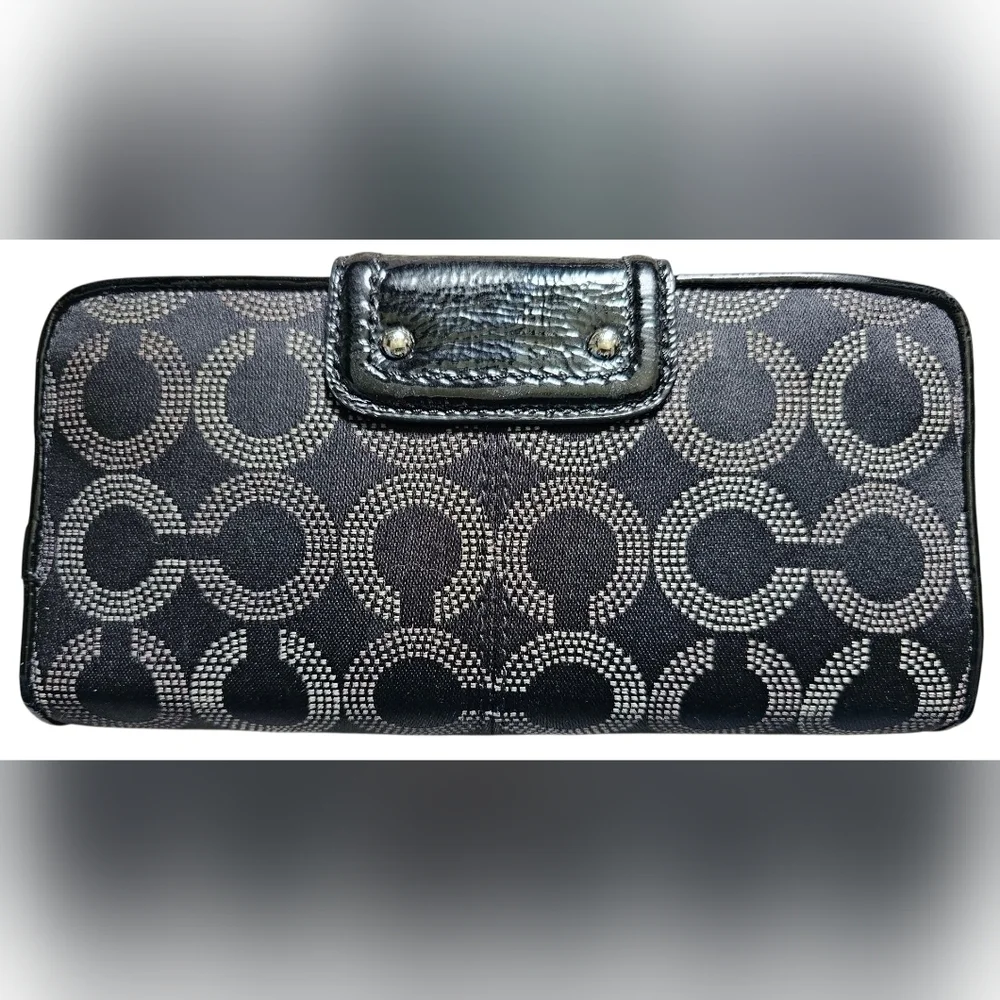 Coach Black and Gray Dotted Op Art Bifold Signature Wallet/clutch